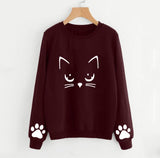 Cat Printing Round Neck Long Sleeve Warm Sweatshirts Women Korean style Loose Hoodies Female Casual Coat Female S-3XL#5$