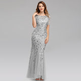 Slim mesh sequined evening dress fishtail dress for women