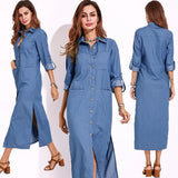 New Blue Summer Dress Women Fashion Elegant Vintage Shirt Dress