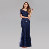 Slim mesh sequined evening dress fishtail dress for women