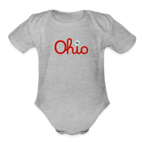 Script Ohio Buckeye Baby Organic Short Sleeve Baby Bodysuit - heather grey