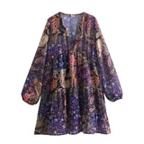 Women Floral Print Shirt Dress  Summer Women Lantern Long Sleeve Loose Mini Dress Women Boho Party Dress