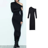 Long Dress Woman Asymmetric Midi Dresses for Women  Autumn Long Sleeve Office Bodycon Dress Female Party Dress