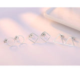 ANENJERY 925 Sterling Silver Simple Geometric Circle Square Triangle Stud Earrings For Women Gift Oorbellen S-E535