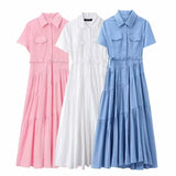 Women's casual dress with belt and shirt style dress for women