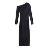 Long Dress Woman Asymmetric Midi Dresses for Women  Autumn Long Sleeve Office Bodycon Dress Female Party Dress