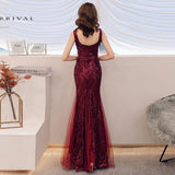 Toast Dress Red Bridal Fishtail Long Summer Dress Sequin Sling Evening Dress Banquet for Women