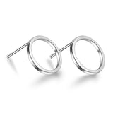 ANENJERY 925 Sterling Silver Simple Geometric Circle Square Triangle Stud Earrings For Women Gift Oorbellen S-E535