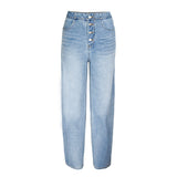 High Waist Wide Leg Jeans With Pockets Women`s Button Fly Straight Denim Pants