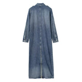 Denim Shirt Dress Woman AutumnLong Dresses for Women 2023Casual Maxi Dress Women Long Sleeve Split Female Dress