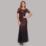 Slim mesh sequined evening dress fishtail dress for women