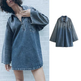 Short Dress Woman Oversize Loose Dresses for Women Autumn Long Sleeve Jean Dress Women Streetwear Women's Dress