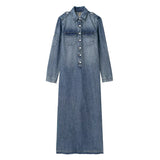 Denim Shirt Dress Woman AutumnLong Dresses for Women 2023Casual Maxi Dress Women Long Sleeve Split Female Dress