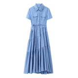 Women's casual dress with belt and shirt style dress for women