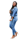 Adogirl Vintage Plus Size Jeans Jumpsuit Turn Down Collar Long Sleeve Bandage Denim Rompers Women Bodysuits Combinaison S-3XL