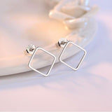 ANENJERY 925 Sterling Silver Simple Geometric Circle Square Triangle Stud Earrings For Women Gift Oorbellen S-E535