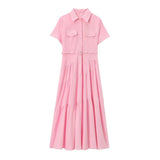 Women's casual dress with belt and shirt style dress for women