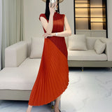 Irregular pleated dress for women, elegant and spliced pleated sleeveless dress