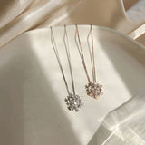 ANENJERY Flash Cubic Zircon Snowflake Pendant Necklace Fashion Clavicle Chain Rose Gold Silver Color Necklace For Women S-N605