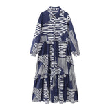 Women Geometric Print Shirt Long Sleeve Dress