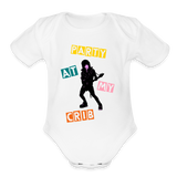 Party at My Crib Organic Short Sleeve Baby Bodysuit - white