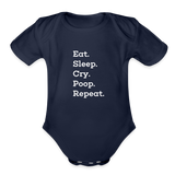 Eat. Sleep. Cry. Poop. Repeat. Organic Short Sleeve Baby Bodysuit - dark navy