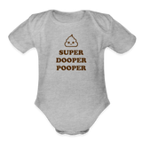 Super Dooper Pooper Organic Short Sleeve Baby Bodysuit - heather grey