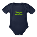 I Love You So Matcha Organic Short Sleeve Baby Bodysuit - dark navy