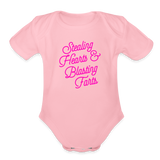 Stealing Hearts & Blasting Farts Organic Short Sleeve Baby Bodysuit - light pink