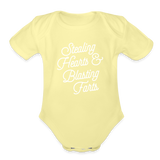 Stealing Hearts & Blasting Farts Organic Short Sleeve Baby Bodysuit - washed yellow