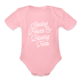 Stealing Hearts & Blasting Farts Organic Short Sleeve Baby Bodysuit - light pink