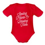 Stealing Hearts & Blasting Farts Organic Short Sleeve Baby Bodysuit - red