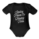 Stealing Hearts & Blasting Farts Organic Short Sleeve Baby Bodysuit - black