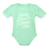 Stealing Hearts & Blasting Farts Organic Short Sleeve Baby Bodysuit - light mint