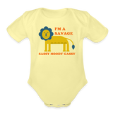 I'm a Savage Sassy Moody Gassy Organic Short Sleeve Baby Bodysuit - washed yellow