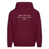 Sleep. Coffee. Eat. Gym. Nurse. Scream. Repeat. Men's Hoodie - burgundy