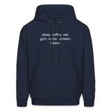 Sleep. Coffee. Eat. Gym. Nurse. Scream. Repeat. Men's Hoodie - navy