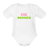 OK Boomer Organic Short Sleeve Baby Bodysuit - white