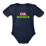 OK Boomer Organic Short Sleeve Baby Bodysuit - dark navy